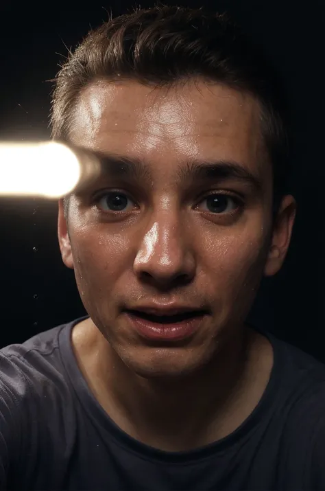 selfie (1man), (dark night:1.2),(panicking expression), motion blur,grain,(sweat:0.8), unaesthetic