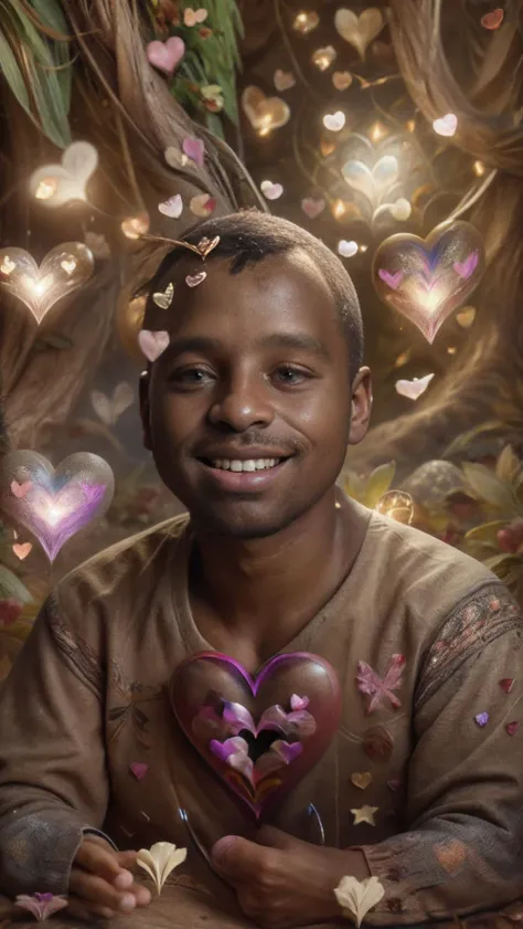 (African male:2),(Black skintone:2),(Dark skincolor:2),(Ebony skin:2),(African-American:2),(Masculine, Rugged:2),
(Andre Wilson is smiling proudly, exuberantly, in a mystical glade:2),(The mystical, magical, ethereal glade is expansive and overtaking:0.8),(The verdant greens, yellows, and blues mix to create a tapestry of beauty:1.3),(Hearts flutter through the air as if compelled by magical momentum:2),
((Longshot))((Full-body view)),((best quality)),((masterpiece)),((realistic)),
<lora:ip-adapter-faceid-plusv2_sd15_lora:1>,<lora:weight_slider_v2:0.4>,<lora:muscle_slider_v1:-2.1>,<lora:HeightRatioSlider_v2:-0.4>,<lora:add_sharpness:0.8>,<lora:ValentineNatureStyle:1>,<lora:Valentines-day-style-darquelilly-v1:1>,<lora:Valentine_v1:1>,<lora:Diamond_Meteor_Shower:0.3>,