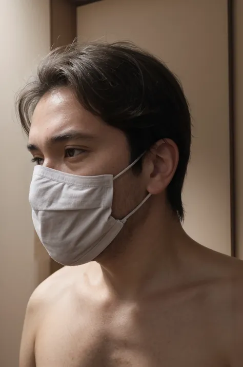 A 60-year-old man without a beard, full face, with a bandaged head