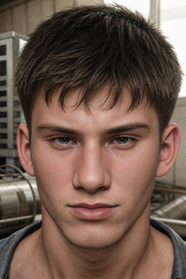 epiCPhoto, gritty analog photograph of, a 19yo male, factory, steam, sharp focus, (close-up:0.7), dynamic angle, a 19yo dg_Jesse boy, <lora:dg_Jesse_v1:0.8>, hyperdetailed,