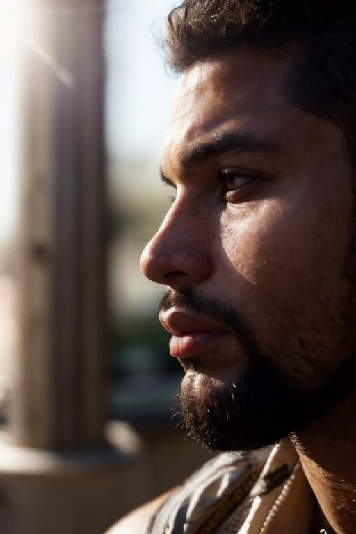 reflected light, looking at viewer, portrait ,parted lips, pores, portrait, shallow depth of field, plain background, beard, moist skin, sharp focus, candid, muscular, tough guy, photorealistic, raw,soft light, (motion blur:1.2), (dark skin:1.2, african american)
