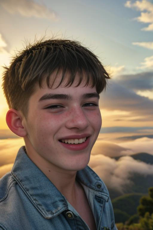 laughing smiling, A photograph, a 19yo dg_Jesse boy, <lora:dg_Jesse_v1:0.8>(in clouds), natural light, sharp focus, vivid colours, skin texture, unbuttoned shirt, photorealistic, hyperdetailed, <lora:lcm-lora-sdv1-5:1>