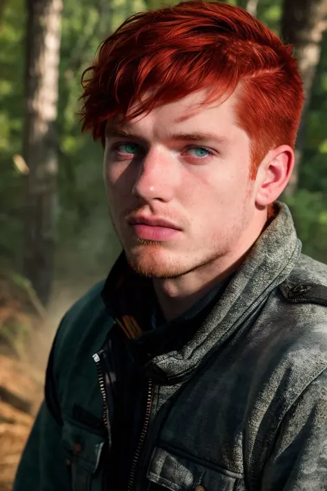 (photo RAW),(Candid portrait photograph of a 20yo redneck boy, (short red hair), (green:0.8) eyes, (freckles:0.5), stubble, bully, Appalachian ),masterpiece, top quality, best quality, official art,intricate detailed,highest detailed,depth of field,bokeh,realistic natural lighting,complex, 4k HDR, dusty atmospheric haze, high quality textures of materials, volumetric textures, coating textures, metal textures,