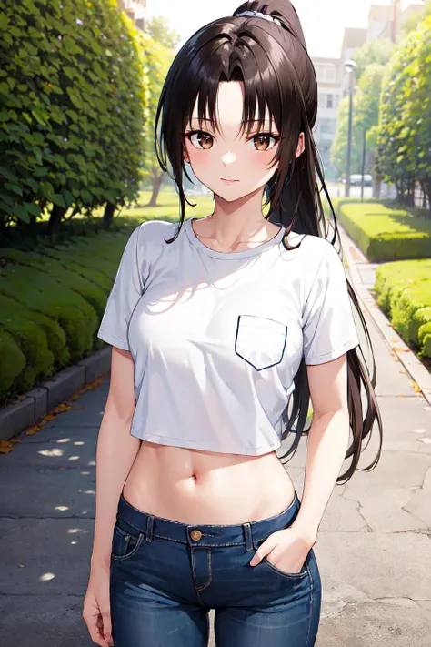Anime girl with long black hair and a white shirt posing for a picture ...