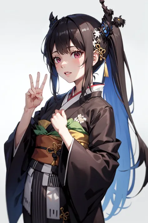 a girl wearing a kimono, ponytail <lora:KitsuneAi-NerissaRavencroft-LoCon32-V0_4-000008:0.8>