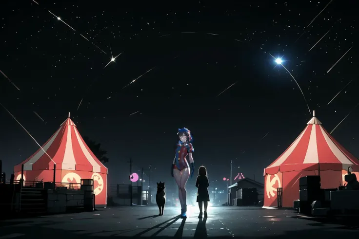 masterpiece, best quality, night, (dark environment), <lora:Style_DarkIncursioStyle:1>, 1girl, looking at viewer, full body, pomni, symbol-shaped pupils, red eyes, blue eyes, <lora:pomni:1>