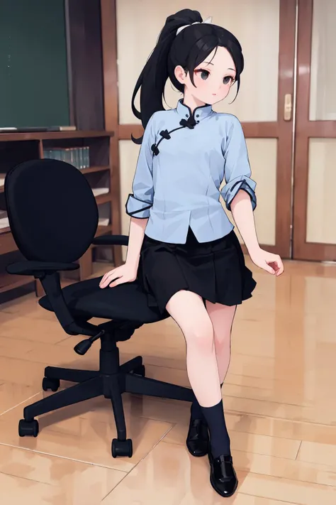 masterpiece, (best quality), 8k, delicate, hyper detail, finely detailed, (detailed skin:1.2).
((beautiful detailed girl)),solo, 54female, blue shirt, black skirt, full body,student,ponytail,sitting, black hair, black eyes, kneesocks
school, in the classroom
<lora:54female_10:0.65>