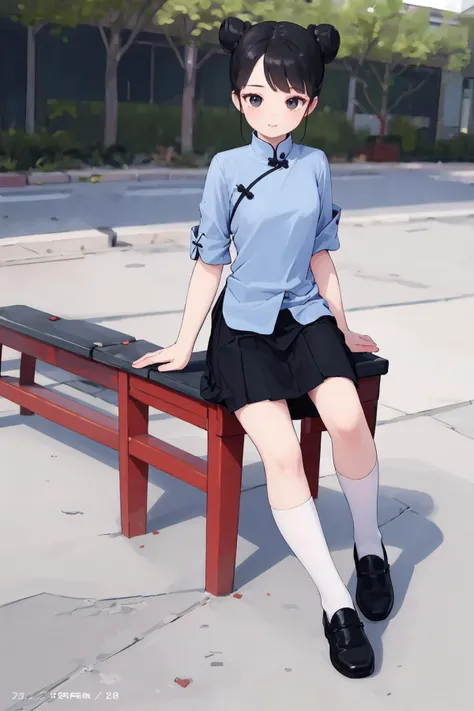 masterpiece, (best quality), 8k, delicate, hyper detail, finely detailed, (detailed skin:1.2).
((beautiful detailed girl)),solo, 54female, blue shirt, black skirt, full body,student,hair buns,sitting, black hair, black eyes, kneesocks
school, in front of the road
<lora:54female_10:0.65>