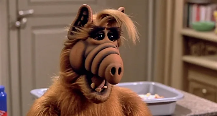 Film footage of alf person in a remake of the Batman Forever, strong, Cowboy Shot,LateSummer,Evening <lora:Alf SDXL LoRA - Trigger w Alf Person:1>