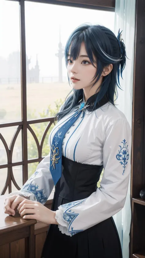 best quality,masterpiece,8k wallpaper,absurdres, highres, ultra detailed, (1 young beautiful girl, solo:1.1),white long sleeves, eula \(genshin impact\), cowboy shot, blue medium hair,A magical kingdom where everything is perfect and everyone is happy, <lora:eula_NOFACE_taaarann2.0_0.3:1>
BREAK