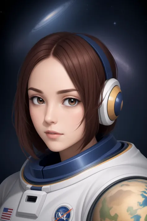 masterpiece, best quality, highly detailed, detailed face, 1girl, astronaut, space, stars, planet