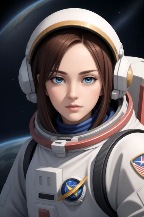 masterpiece, best quality, highly detailed, detailed face, 1girl, astronaut, space, stars, planet