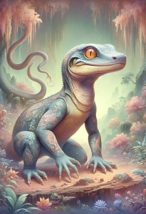 DonMP4ste11F41ryT4l3XL cartoon fusion of monitor lizard,hantu ulta sutra <lora:DonMP4ste11F41ryT4l3XL-000008:0.8>