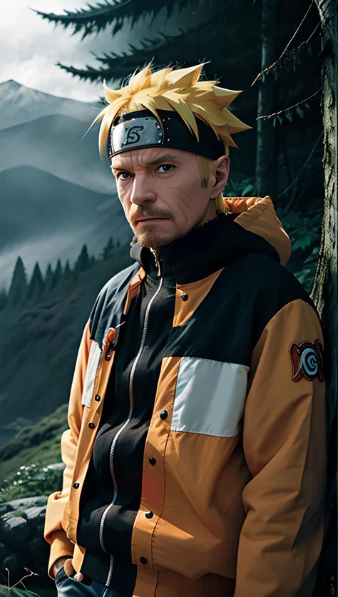 (walter white:1),one piece,wears a red Naruto clothes,yellow hair,looking to camera,forest mountain,dark mood,mist, outdoors, detailed background,uzumaki naruto ,(high Face Details:1.1),<lora:add-detail-xl:0.8> g<lora:epiCRealismHelper:0.8> <lora:last:0.8> <lora:Naruto:1>