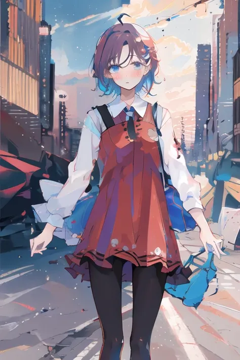 (best quality, high definition, masterpiece:1.2,), highly detailed, finely detail eyes,Illustration, night, 1girl, (red dress),pantyhose, blush,<lora:tooruV2:1>