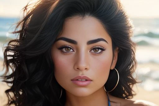 MonicaAlvarez (sharp focus:1.2), photo, (beautiful face:1.1), detailed eyes, luscious lips, (cat eye makeup:0.85), wearing (bikini:1.2) on a (beach:1.2). (moody lighting:1.2), depth of field, bokeh, 4K, HDR. by (James C. Christensen:1.2|Jeremy Lipking:1.1).<lora:MonicaAlvarez:1.0>