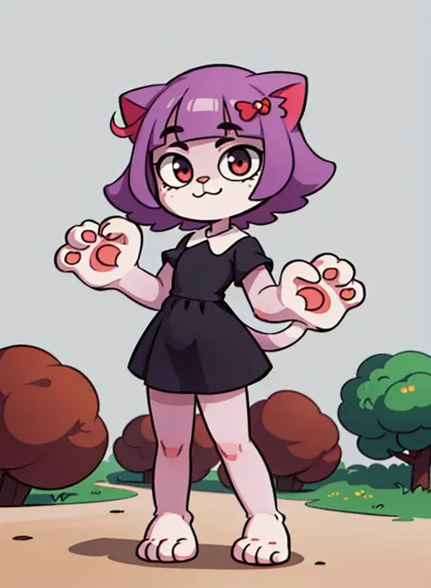 (8k, high resolution,high quality)
((masterpiece)), (detailed fur), (detailed face), concept, simple background
face
((small 1cat:1.4)), solo, (happy 1cat) , ((chibi:1.4)), (kid:1.6), child, ((big head))
((black dress, (white collar), short sleeves, violet bobhair, pink barrette in the form of a candy, cat_black_nose))
cute pads on the ((paws)), fluffy
(big feet:1.5)
(short legs:1.3)
(shorthands:2)
<lora:my_LoRA_masunya_v3:0.6>