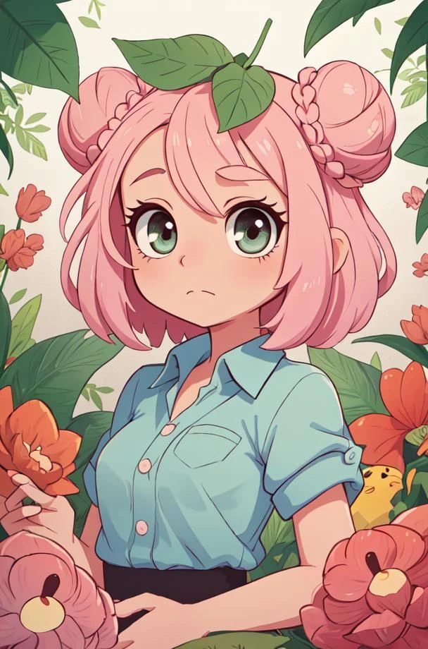 masterpiece,best quality,upper body,1girl,small breasts,pastel colors,leaf \(medium\),pillarboxed,double bun,wide-eyed,closed mouth,fisheye
Negative prompt: lowres, bad anatomy, bad hands, text, error, missing fingers, extra digit, fewer digits, cropped, worst quality, low quality, normal quality, jpeg artifacts, signature, watermark, username, blurry,nsfw,
Steps: 20, Sampler: DPM++ 2M, CFG scale: 5, Seed: 2594769520, Size: 512x768,