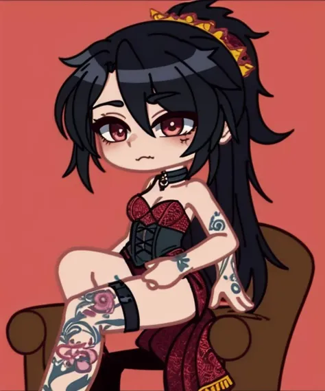 (8k uhd, masterpiece, best quality, high quality, absurdres, ultra-detailed)
<lora:Gacha:0.7>
hyper-detailing, elaborate outfits, sexy, fashion, poses,
a woman with a dragon tattoo on her back sitting on a chair with a tattoo on her leg and a tattoo on her leg, artist, tattoos, a tattoo, cobra
anime \(style\), (gothic art:1.3), depressive mood
1980s \(style\), retro \(style\) <lora:Gacha_Style:0.5> <lora:colorify:0.45>