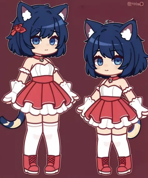 (8k uhd, masterpiece, best quality, high quality, absurdres, ultra-detailed)
<lora:Gacha:0.7>
hyper-detailing, elaborate outfits, fashion poses, sticker
1girl, animal_ears, ass, bangs, blue_hair, boots, cat_ears, cat_tail, elbow_gloves, from_side, gloves, looking_at_viewer, multiple_views, short_hair, simple_background, standing, tail, thighhighs, white_background, white_legwear
<lora:Gacha_Style:0.3> <lora:colorify:0.45>
