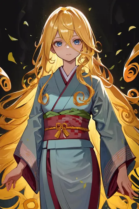 masterpiece, best quality, highres, 1girl very long hair blonde hair curly hair <lora:lyza:1> kimono
