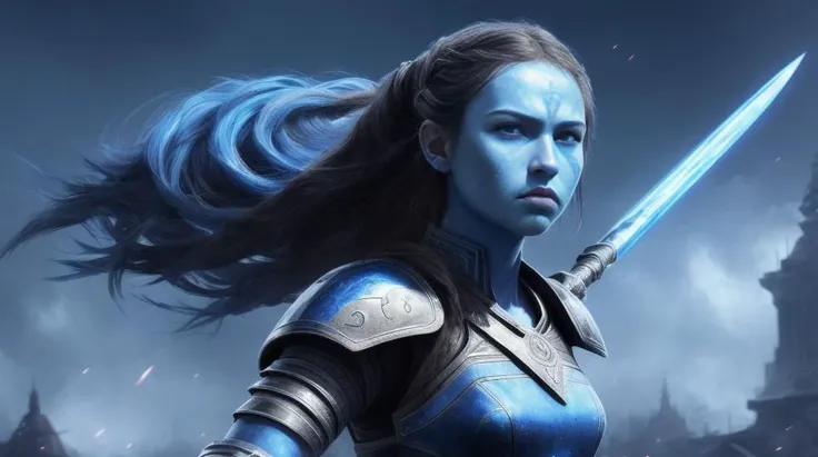 masterpiece, best quality,CG,wallpaper,HDR,high quality, solo, 1girl, blue skin, warrior, better hands <lora:envybetterhandsLocon_beta2:1> <lora:draenei_:1>