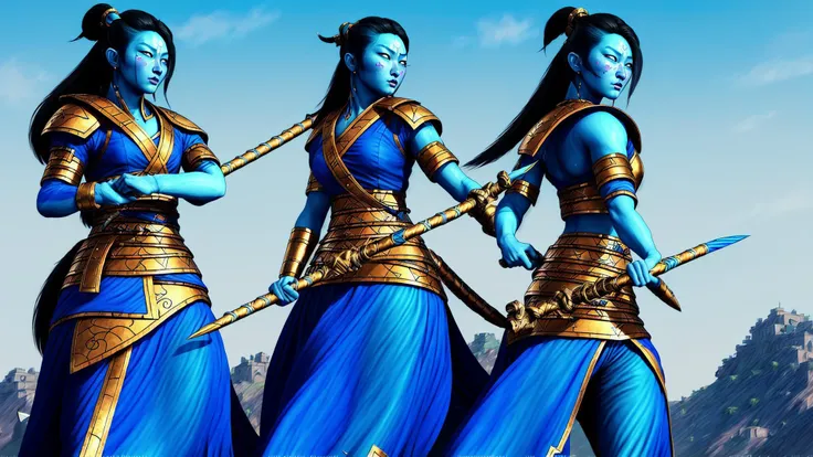 masterpiece,best quality,CG,wallpaper,HDR,high quality,high-definition,extremely detailed,1girl, blue skin, samurai, warrior in the battlefield<lora:draenei_:1>