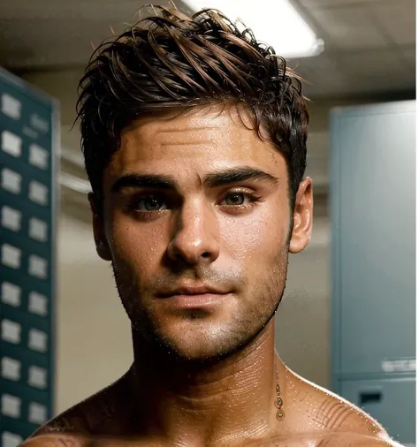 (RAW photo:1.4), acefron person <lora:zacefron_28800:1>, looking at viewer, smirk, full body, wearing tank top, sweating, towel around neck, standing, dark features, smooth, muscles, barefoot, ((steamy locker room setting)), intricate details, 8k, ultra-high-definition, (photo-realistic:1.3),(fit and sculpted physique:1.1), (accentuating his every curve:1.1), (subtle sheen and texture:1.2), (soft and brightly lit:1.2), (muted color palette:1.1),
