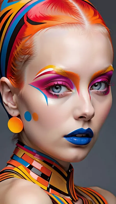 best quality, high quality, masterpiece, (Professional fashion photography of a person with innovative makeup), [by Roshar:Neil Barrett:0.6], revolutionary makeup, avant-garde cosmetics, bold color palette, artistic face painting, futuristic beauty, high fashion makeup style, striking facial features, creative makeup artistry, abstract beauty, hyper-realistic detailing, vibrant and unconventional makeup, beauty innovation, cutting-edge makeup technology, <lora:Innovative_Makeup:1>,
BREAK
A super model,  pleasant, detailed beautiful face, detailed eyes, closed eyes, parted lips, dynamic pose, taken by Robert Capa,
break
Unique and intricate makeup by Random blend of art movements, fusion of impressionism and surrealism, abstract expressionist elements, modernist and postmodernist influences, cubist shapes, futurist dynamics, dada randomness, baroque complexity, art deco elegance, gothic mood, renaissance inspiration, psychedelic patterns, avant-garde style, minimalist and maximalist contrasts, vibrant street art, rococo flourishes, Futuristic fashion, cutting-edge design, aesthetic excellence, high-fashion look, Avant-garde attire, innovative styling, striking beauty, artistic fashion statement, High-tech fashion, sleek and elegant designs, visually stunning, modern couture, Fashion forward, groundbreaking aesthetics, sophisticated elegance, trendsetting style, surrealistic, fantasy art, abstract, doodle art, [(details:1.2): [ (many small details:1.3) : [ (many ultrasmall details: 1.2):(very detailed ultrasmall edges and microrelief:1.5):0.7 ]: 0.4 ] :0.2],  
BREAK
LUT, advanced lighting techniques, high dynamic range, vivid and accurate colors, harmonious color scheme, meticulously detailed, visually stunning, emotionally engaging, sharp contrast, digital painting quality, cinematic quality, subtle shadows, Complex Shading, Immersive Depth, Advanced Rendering, Depth of Field, sharp focus, Depth and Perspective,