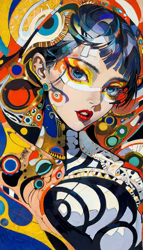 best quality, high quality, masterpiece, flat color, [by horz:Sara Wollfalk:0.7],
BREAK
detailed beautiful face, Professional fashion portrait of a person with innovative makeup, magic makeup, by Riccardo Tisci,  <lora:Innovative_Makeup:1>, 
break
Unique and intricate makeup by Random blend of art movements, fusion of impressionism and surrealism, abstract expressionist elements, modernist and postmodernist influences, cubist shapes, futurist dynamics, dada randomness, baroque complexity, art deco elegance, gothic mood, renaissance inspiration, psychedelic patterns, avant-garde style, minimalist and maximalist contrasts, vibrant street art, rococo flourishes, Futuristic fashion, cutting-edge design, aesthetic excellence, high-fashion look, Avant-garde attire, innovative styling, striking beauty, artistic fashion statement, High-tech fashion, sleek and elegant designs, visually stunning, modern couture, Fashion forward, groundbreaking aesthetics, sophisticated elegance, trendsetting style, surrealistic, fantasy art, abstract, doodle art, [(details:1.2): [ (many small details:1.3) : [ (many ultrasmall details: 1.2):(very detailed ultrasmall edges and microrelief:1.5):0.7 ]: 0.4 ] :0.2],  <lora:fractal-art.v1:0.2>, <lora:xl_more_art-full_v1:1>,