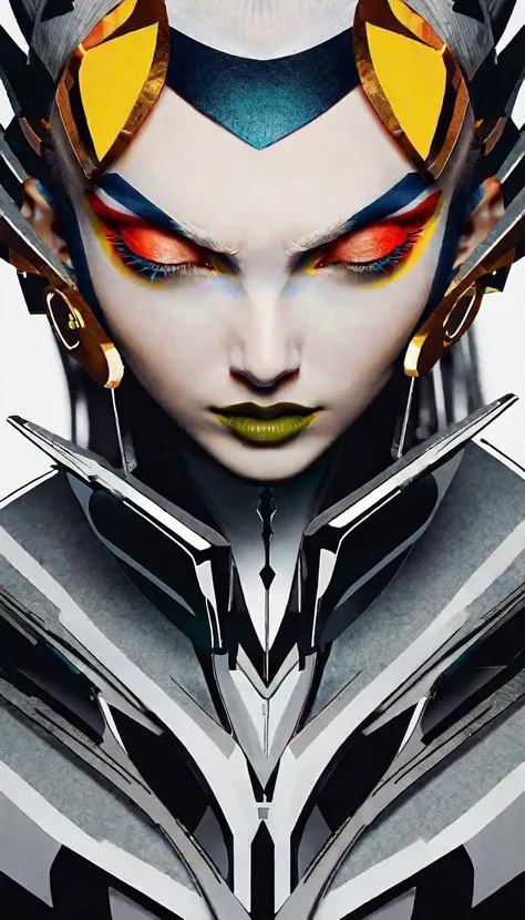 Professional fashion photography of a person with innovative makeup, [by Mario Dedivanovic:Lazaro Hernandez:0.5],  <lora:Innovative_Makeup:1>, taken by Ansel Adams,
BREAK
A super model, detailed beautiful face, sublime, closed eyes, geometric makeup, revolutionary makeup, avant-garde cosmetics, bold color palette, artistic face painting, futuristic beauty, high fashion makeup style, striking facial features, creative makeup artistry, abstract beauty, hyper-realistic detailing, vibrant and unconventional makeup, beauty innovation, cutting-edge makeup technology, 
BREAK
best quality, high quality, masterpiece, flat color, [by 3333382:Jack Gaughan:0.5],
break
LUT, advanced lighting techniques, high dynamic range, vivid and accurate colors, harmonious color scheme, meticulously detailed, visually stunning, emotionally engaging, sharp contrast, digital painting quality, cinematic quality, subtle shadows, Complex Shading, Immersive Depth, Advanced Rendering, Depth of Field, sharp focus, Depth and Perspective, bokeh, film grain,