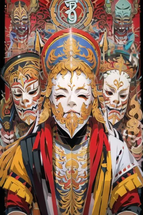 ,red gold mask,mask,big mask, best quality, highly detailed, ultra-detailed, full body,masterpiece, 8k wallpaper, bad anatomy, poster ,white background, long big nose,white background(masterpiece, best quality, ultra detailed, highres, super fine illustration, 8k,poster moviece,absurdres:1.2), lora:urbansamurai_v0.3:1, solo warrior ,swords,star war,golden clothes ,8k<lora:peeta:1>