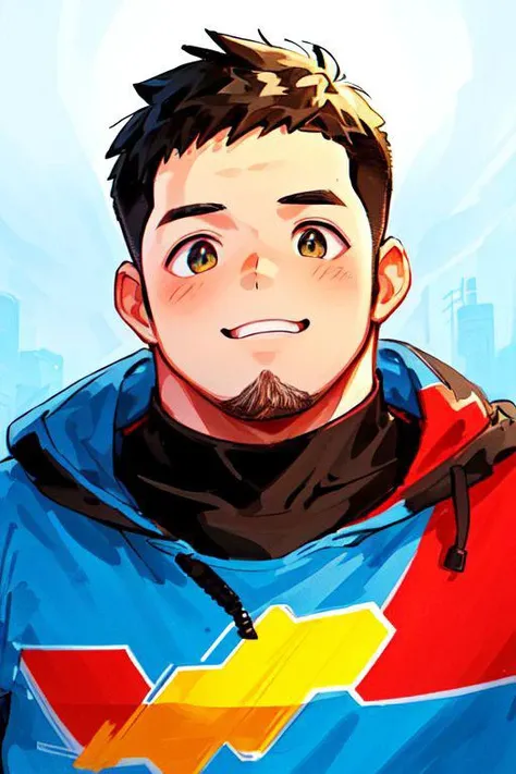 1boy,elder boy,stocky,(chubby),((cool,cute,awesome,)),(short buzz cut),best face,best quality,((front view)),pov portrait,8k wallpaper,<lora:TRAIN_1694921869125734401.safetensors:0.5>