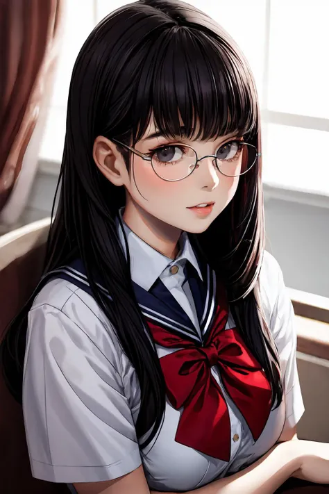 solo, a girl, 20 years old, giant breasts, black eyes, long hair, glasses, portrait, school uniform
<lora:umi:1.0>
<lora:add_detail:0.7>
<lyco:GoodHands-beta2:0.7>