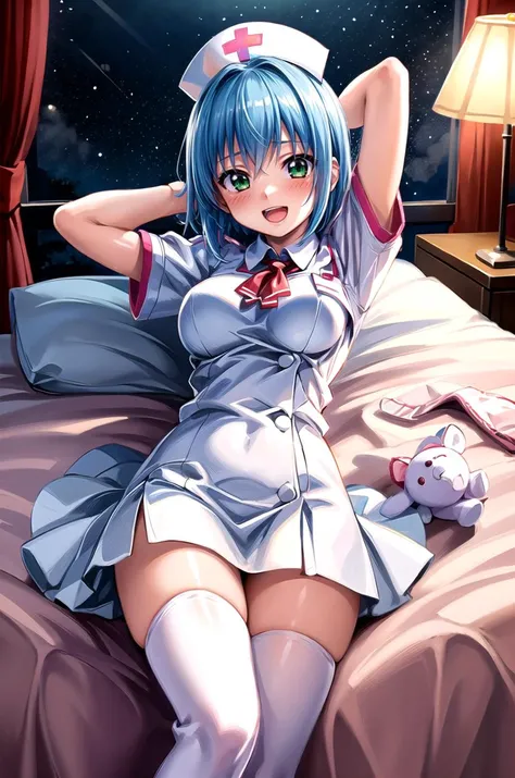 The nurse's outfit exposes the chest