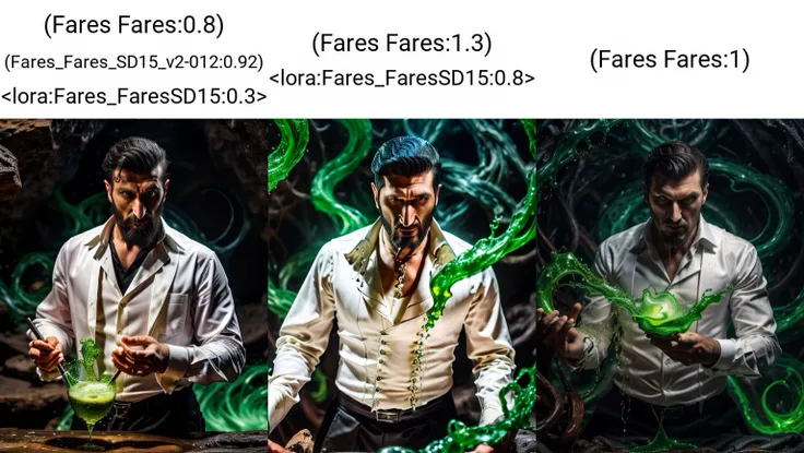 (Fares Fares:0.8) (Fares_Fares_SD15_v2-012:0.92) <lora:Fares_FaresSD15:0.3> man with a (slicked-back hair:1.4) wearing a black vest (and long sleeved white shirt:1.25), inside a dark cave, (full:1.2) (long:0.5) (squarish:1.2) big (beard:1.2), devilish (confident looking down:1.2), (a ven0mancer, venom liquid, swirling green liquid:1.1) is around his body, 4k uhd, dslr, soft light, high quality, Fujifilm XT3 <lora:weight_slider_v2:-0.5> <lora:detail_slider_v4:0.92> <lora:Concept - Venomancer:0.62> <lora:muscle_slider_v1:-0.8>