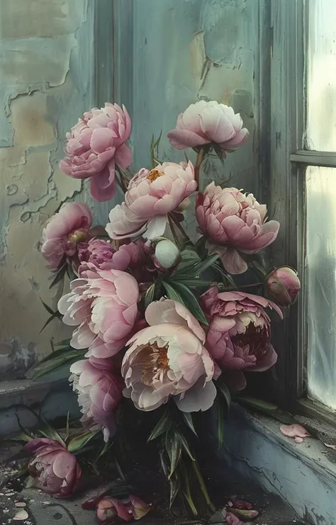 masterpiece,best quality,<lora:tbh156-sdxl:1>,illustration,style of  Philip Lorca diCorcia, decaying peonies