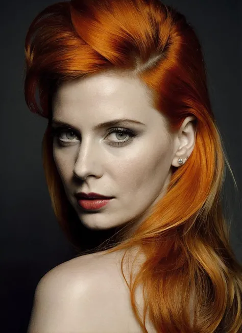 portrait of sks woman by Flora Borsi, style by Flora Borsi, bold, bright colours, orange Mohawk haircut, ((Flora Borsi)), <lora:locon_annedudek_v1_from_v1_64_32:1>