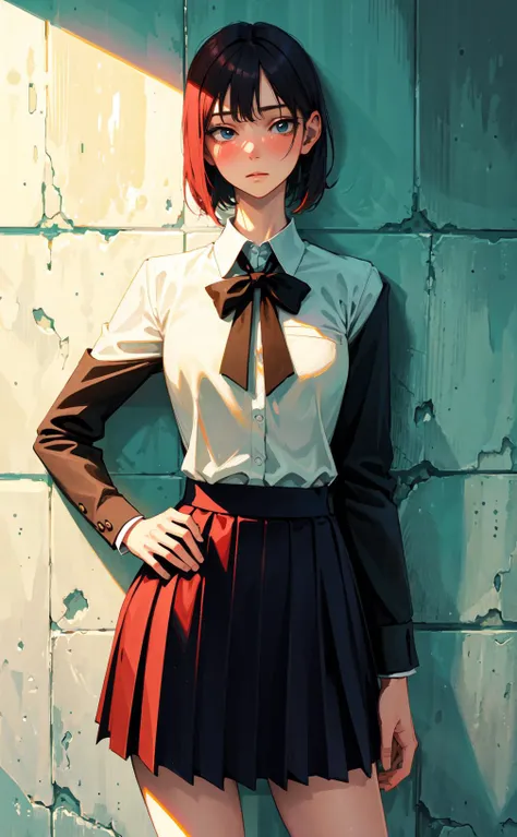 (photorealistic:1.3),
best quality,
1 slim girl, slender, standing, standing_pose, solo focus, blush,
narrow waist, medium breast, beautiful face, athletic body,
look at viewer, pov,
fashionable shirt and skirt,
back against a wall, in front of a wall