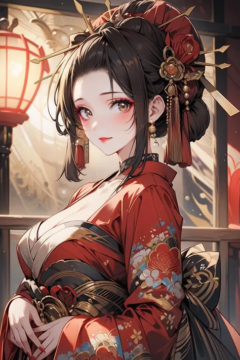 masterpiece, best quality, 1girl, solo, light smile, portrait, upper body, looking at viewer, red lips, [:edgOiran_makeup,edgOiran_hairstyle,perfect edgOiran_face::0.5], beautiful edgOiran_woman, [kimono|dress], (wearing a ballgown:1.25), <lora:edgOiranGown:0.9>