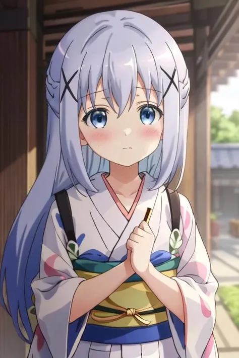 best quality, masterpiece, highres, solo, {yukata:1.40}, {kimono:1.20}, {kafuu_chino_istheorderarabbit:1.15}, blue_hair, long_hair, blue_eyes, x_hair_ornament, hair_ornament, blush, bangs, closed_mouth, hair_between_eyes