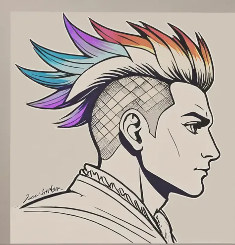 fresco art of a Extraordinary Croatian Man Painter, displayed in a rainbow pattern Faux hawk hairstyle, Winter, Sketched, Ambient lighting, stylized by theCHAMBA, Zack Snyder, guy