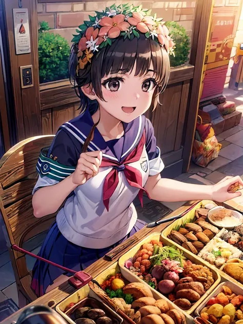 girl, solo, breasts, looking_at_viewer, smile, open_mouth, bangs, large_breasts, brown_hair, holding, brown_eyes, nipples, upper_body, nude, food, teeth, indoors, black_eyes, cup, table, plate, bowl, chopsticks, pov_across_table, ryokan, BREAK 2D, 8k, highres, masterpiece, super fine illustration, photo background, insanely detailed, blurry background, depth of field, natural light, soft lighting, perfect fingers, nice hands, perfect hands,((cum on body:1.9, cum on hair:1.9. cum on face:1.9, cum on mouths:1.3,cum on table 1.9)),multiple boys, peeing on a girl, facial, cum on mouth, cum on body, multiple penises, gangbang,holding penis))),ecstasy torogao, saliva trail, nose blush,smile,