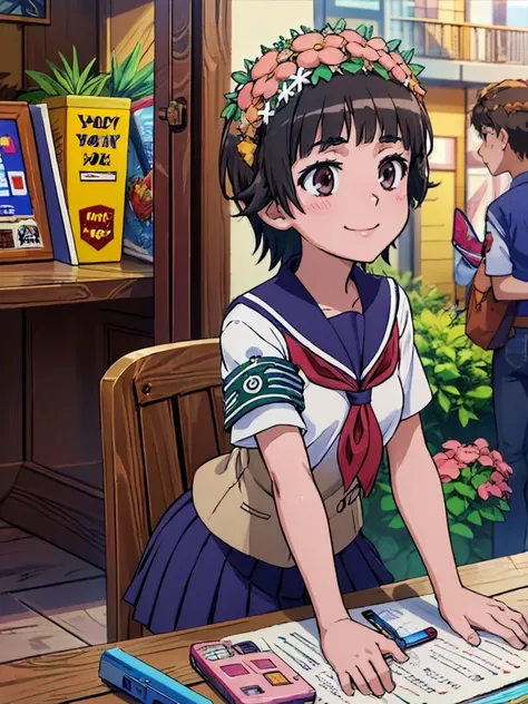 (((pixel-perfect, detail-perfect))) best quality, masterpiece, 1girl <lora:uiharu-toaru-01:0.8>, uiharu kazari <lora:detail_slider_v4:4> ,sakugawa school uniform, armband, light smile,