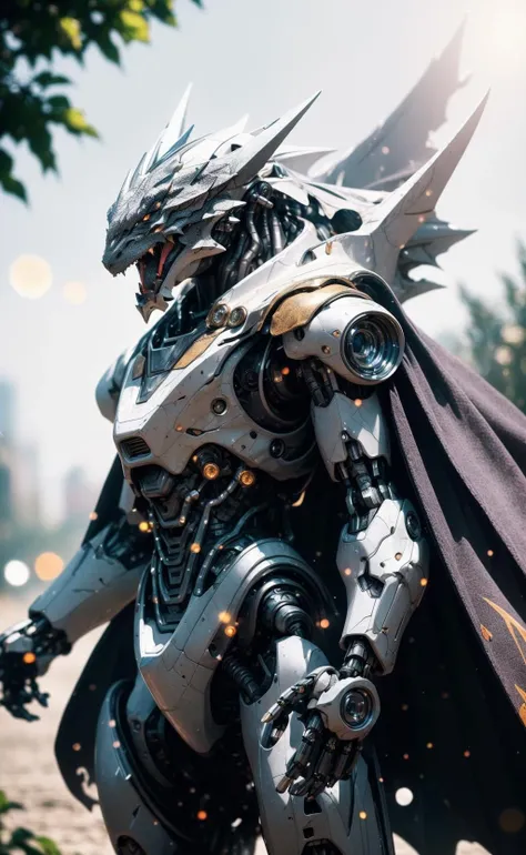 cgmech, (realistic),
solo, white mecha robot, cape, science fiction, torn clothes, glowing, standing, robot joints, mecha, armor, cowboy shot, (floating cape), intense sunlight, silver dragonborn, outdoors, landscape, nature,
((masterpiece, best quality)), <lora:cgmechmix_offset:1>, <lora:more_details:0.3>, <lora:nijiMecha:0.5>, <lora:dragonborn_offset:0.7>,
volumetrics dtx, (film grain, blurry background, blurry foreground, bokeh, depth of field, motion blur:1.3), <lora:align_sd_lora:1>