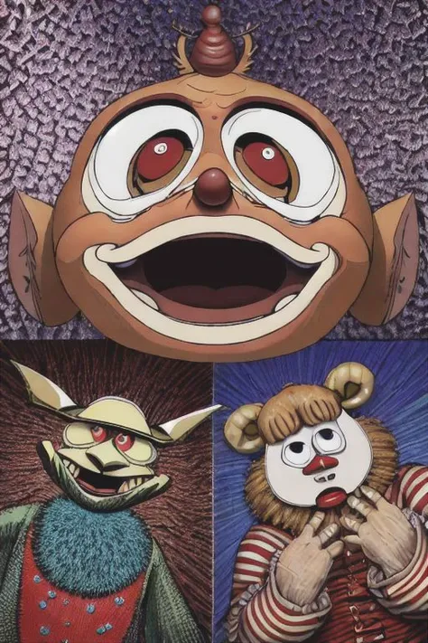 Creep fluffy funny bug-eyed Cockroach clown, detailed expressive eyes, big head, huge ears, laughs, funny eyes, funny caricature, humor, cinematic, hyperdetalization, real photo, random angle, rich color, detailed texture, fur