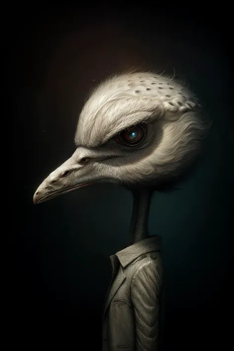 <lora:Anton_Semenov_ArtStyle:0.6> by Anton Semenov, Ostrich in a jacket, abstract dream, intricate details <lora:Add More Details:0.7>