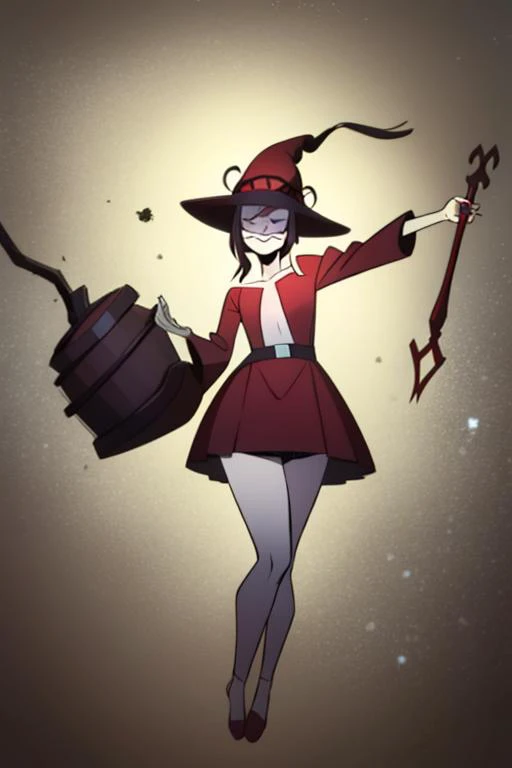 <lora:somo-10:1>somo, solo, 1girl, megumin, red dress, black witch hat, holding wooden staff,, masterpiece, best quality