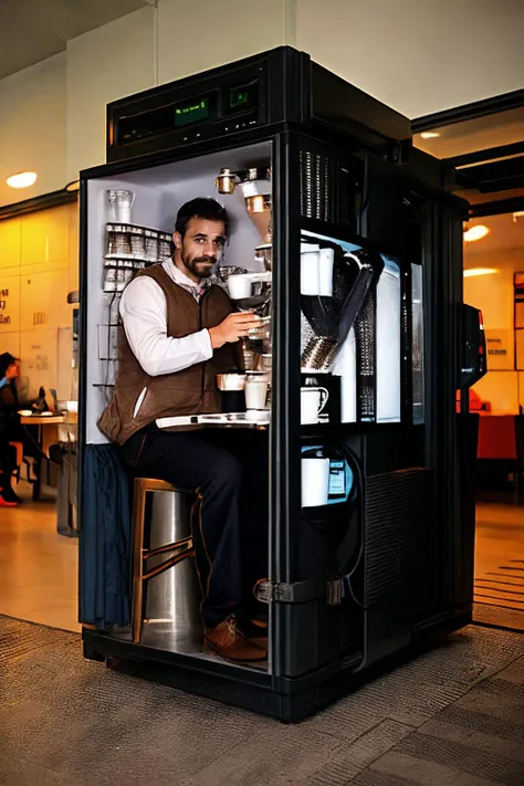 <lora:WorkInVendingMachine_V1d:0.9>, a man sitting inside a coffee vending machine, (WorkInVendingMachine:1.1), very tight space, (masterpiece:1.2) (photorealistic:1.2) (bokeh) (best quality) (intricate details) (8k) (HDR) (analog film) (canon d5) (cinematic lighting) (sharp focus), <lora:add_detail:0.9>