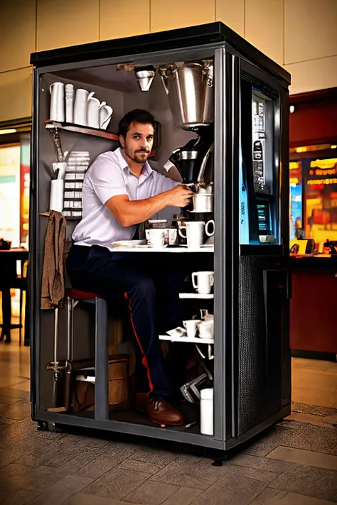 <lora:WorkInVendingMachine_V1d:0.9>, a man sitting inside a coffee vending machine, (WorkInVendingMachine:1.1), very tight space, (masterpiece:1.2) (photorealistic:1.2) (bokeh) (best quality) (intricate details) (8k) (HDR) (analog film) (canon d5) (cinematic lighting) (sharp focus), <lora:add_detail:0.9>